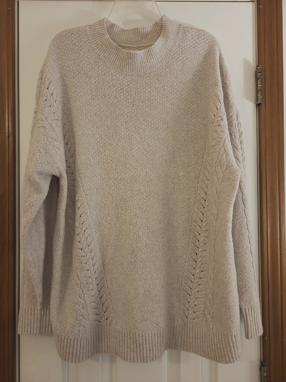 LC Lauren Conrad Beige Crewneck Cable-Panel Sweater